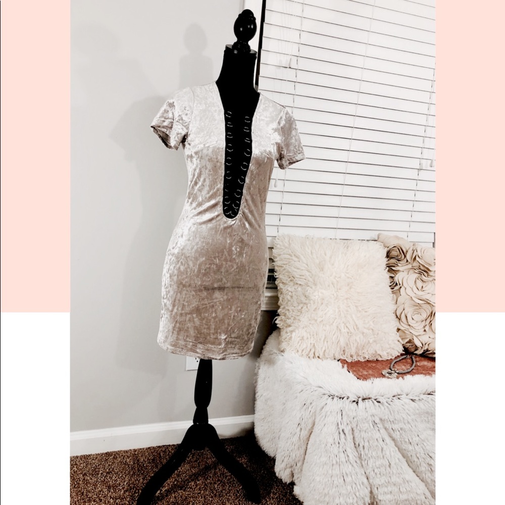 Plunging neckline velvet dress